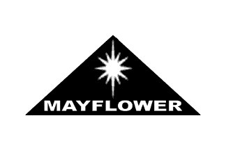 white triangle on white bearing a star and the word mayflower